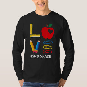 LOVE Valentines Day Apple Crayon 2nd Grade Teacher T-Shirt