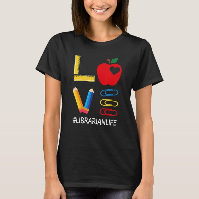 LOVE Valentines Day Apple Pencil Crayon Cute Libra T-Shirt (Front)