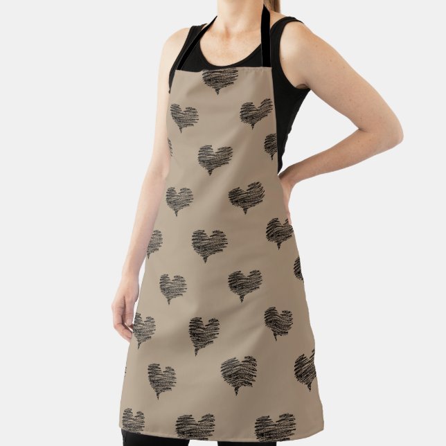 Love Valentine's Day Black Heart Sketch Apron (Insitu)