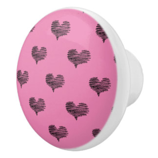 Love Valentine's Day Black Heart Sketch Ceramic Knob