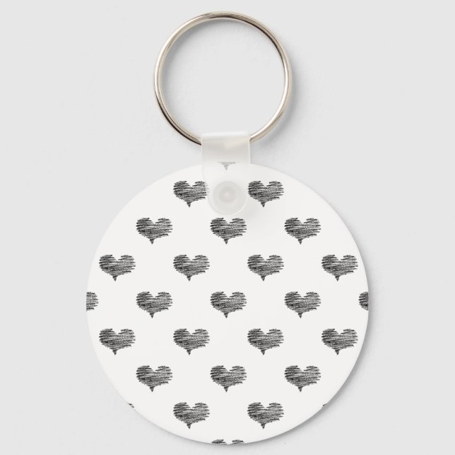 Love Valentine's Day Black Heart Sketch Key Ring (Front)