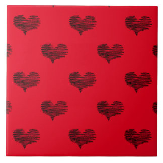 Love Valentine's Day Black Heart Sketch Tile