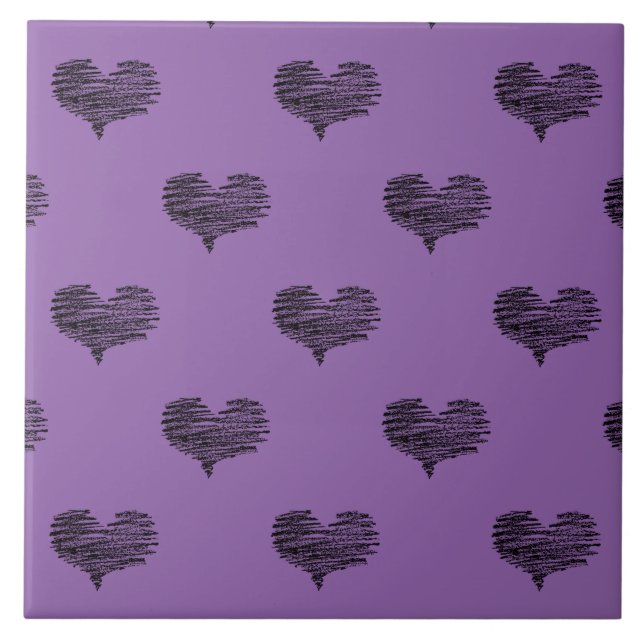 Love Valentine's Day Black Heart Sketch Tile (Front)