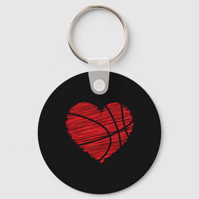 Love Valentines Day Bysketbyll Art Scribble Heart  Key Ring (Front)