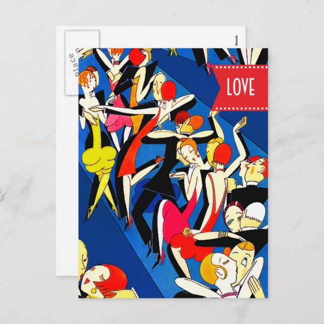 Love. Valentine's Day. Dancing Couples Art Deco  Holiday Postcard (Front/Back)