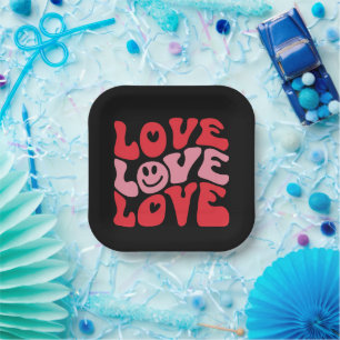 Love Valentine's Day Groovy Funny Holiday  Paper Plate