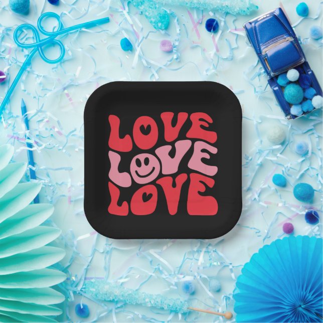 Love Valentine's Day Groovy Funny Holiday  Paper Plate (Party)