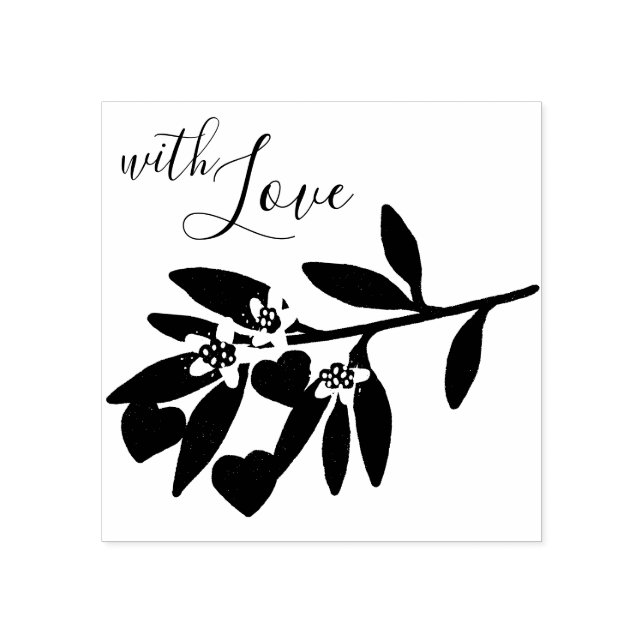 Love Valentine's Day Hearts Branch Flowers Holiday Rubber Stamp (Imprint)