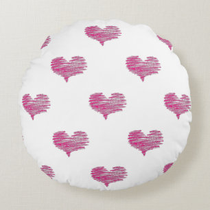 Love Valentine's Day Hot Pink Heart Sketch Round Cushion