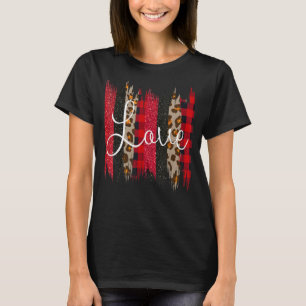 Love Valentine's Day Leopard Brush Strokes Womens T-Shirt