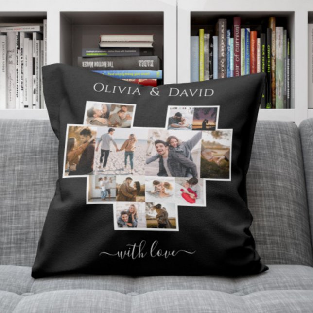 Love Valentine's Day Photo Collage Black Cushion (Creator Uploaded)