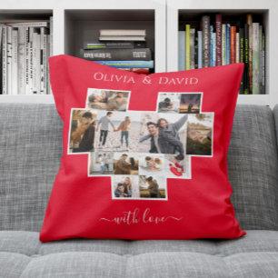 Love Valentine's Day Photo Collage Red Cushion