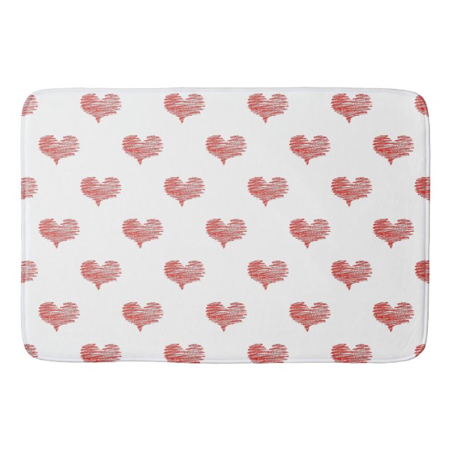 Love Valentine's Day Red Heart Sketch Bath Mat (Front)