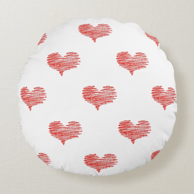 Love Valentine's Day Red Heart Sketch Round Cushion (Front)