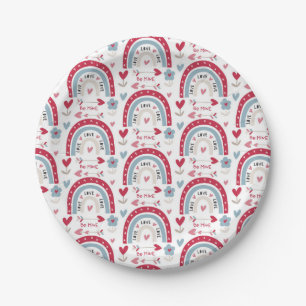 Love Valentines Day Round Rainbow Paper Plate