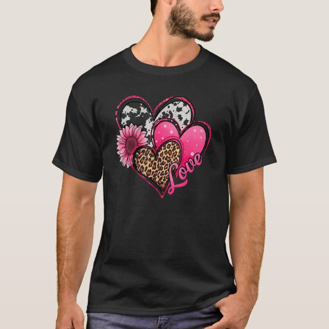 Love Valentines Day Sunflower Leopard Red Heart Me T-Shirt (Front)
