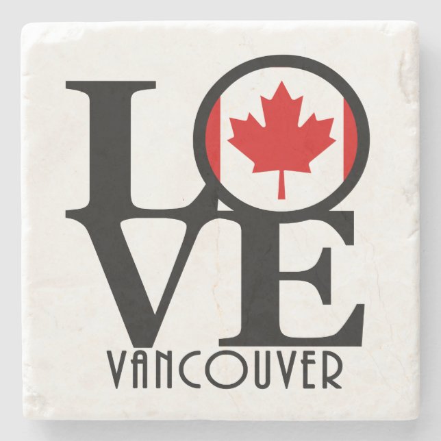 LOVE Vancouver (Canada Flag) Stone Coaster (Front)
