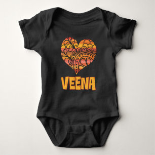 Love Veena Orange Mandala Heart Indian Music Baby Bodysuit