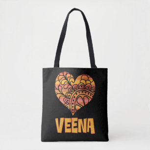 Love Veena Orange Mandala Heart Indian Music Tote Bag