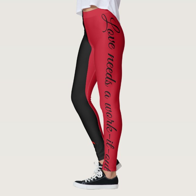 Love verb work-out quote black red leggings (Left)
