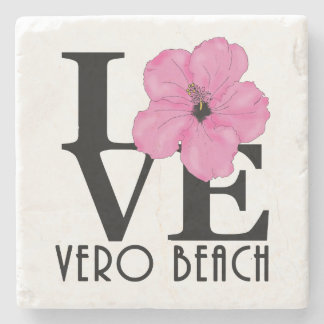 LOVE Vero Beach Pink Hibiscus Stone Coaster