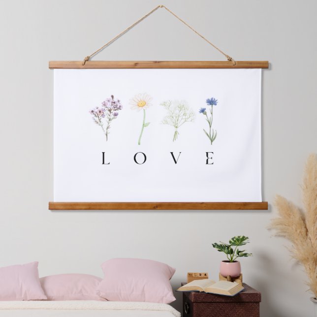 LOVE Vertical Floral Wall Art – Romantic Botanical (Bedroom)