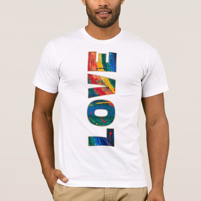 Love Vertical Rainbow Colourful Abstract Art Font T-Shirt (Front)