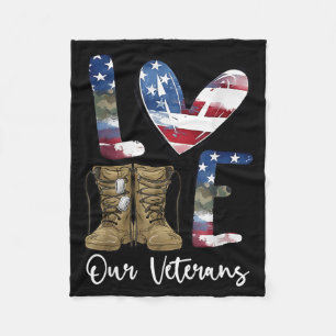 Love Veterans Day Proud Military American Flag Fleece Blanket