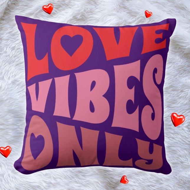 Love Vibes Only Groovy Typography Pink Purple Red Cushion (Creator Uploaded)