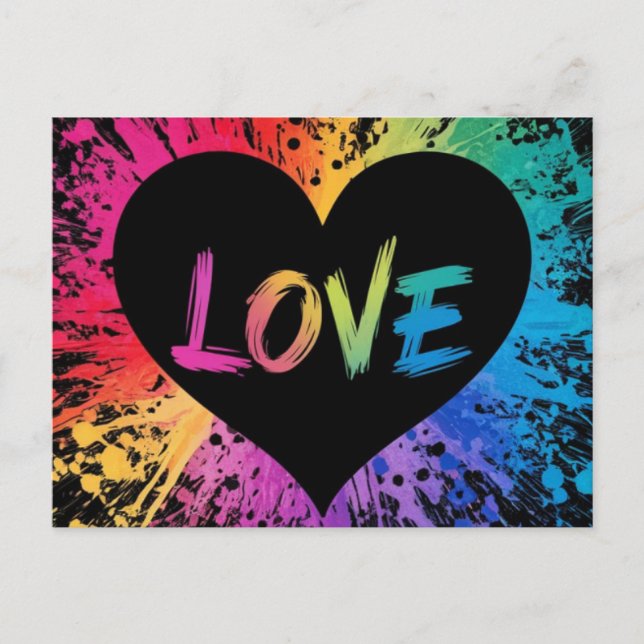 Love vibrant and colourful splatter pattern  postcard (Front)