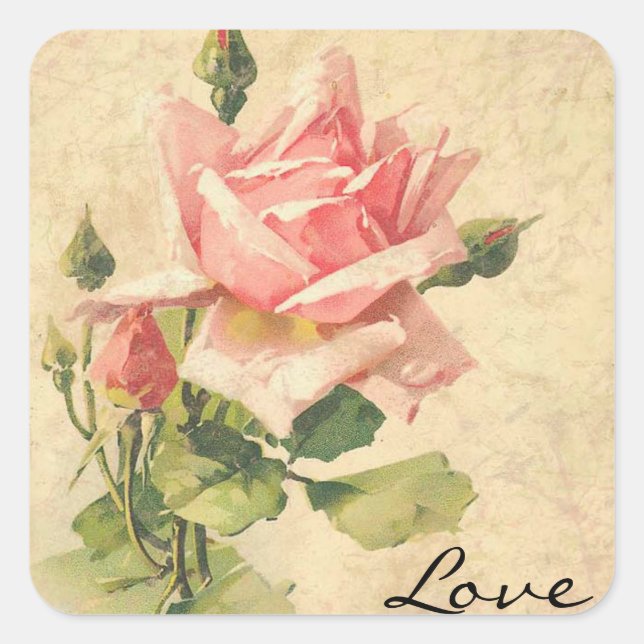Love Vintage Shabby Chic Pink Rose Flower Stickers (Front)