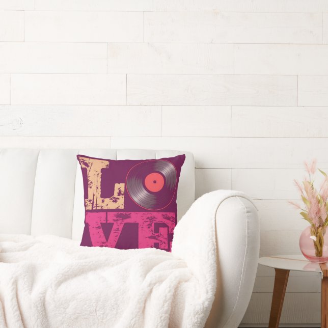 Love Vinyl Retro Design Throw Pillow (Couch)