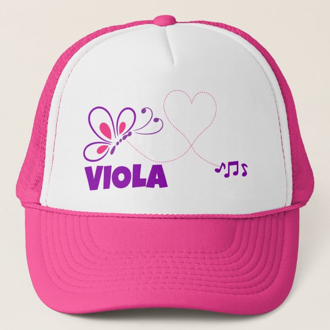 Love Viola Pink Purple Butterfly Heart Trucker Hat (Front)