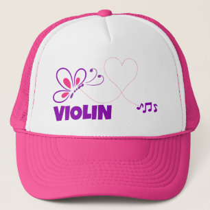Love Violin Pink Purple Butterfly Heart Trucker Hat