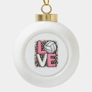 Love Volleyball Leopard Print Women Girls Volleyba Ceramic Ball Christmas Ornament