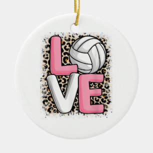 Love Volleyball Leopard Print Women Girls Volleyba Ceramic Tree Decoration