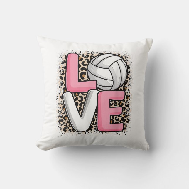 Love Volleyball Leopard Print Women Girls Volleyba Cushion (Front)