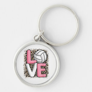 Love Volleyball Leopard Print Women Girls Volleyba Key Ring
