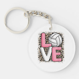 Love Volleyball Leopard Print Women Girls Volleyba Key Ring