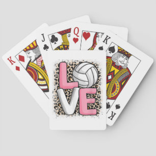 Love Volleyball Leopard Print Women Girls Volleyba Playing Cards