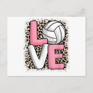 Love Volleyball Leopard Print Women Girls Volleyba Postcard