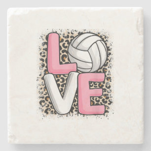 Love Volleyball Leopard Print Women Girls Volleyba Stone Coaster