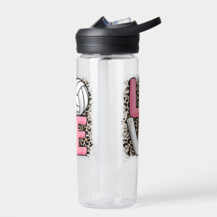 Love Volleyball Leopard Print Women Girls Volleyba Water Bottle