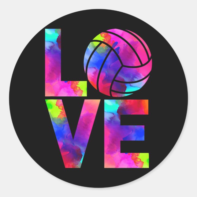 Love Volleyball Watercolor Girl Team Tournament Classic Round Sticker (Front)