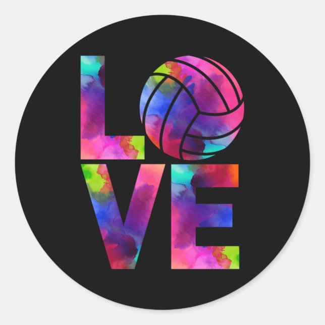 Love Volleyball Watercolor Team Tournat Classic Round Sticker (Front)