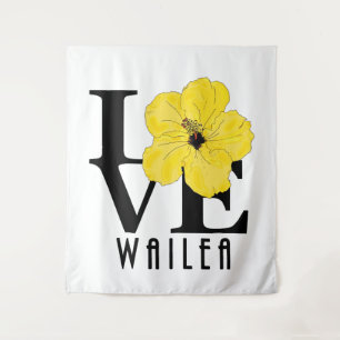 LOVE Wailea Hawaii Yellow Hibiscus Tapestry