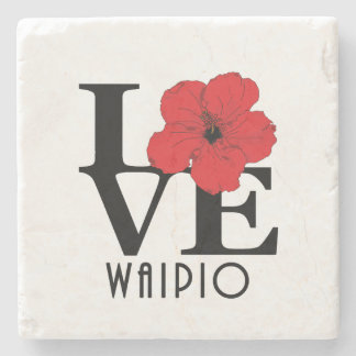 LOVE Waipio Hawaii Red Hibiscus Stone Coaster