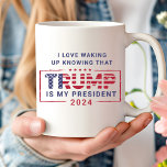 Love Waking Up Knowing Trump Is My President Coffee Mug<br><div class="desc">Showcase your political pride with the Love Waking Up Knowing Trump Is My President Coffee Mug. Featuring a bold design that pairs patriotic colours with a statement of support, this mug is perfect for enjoying your favourite hot beverage while celebrating your values. Whether it's a gift for a fellow supporter...</div>