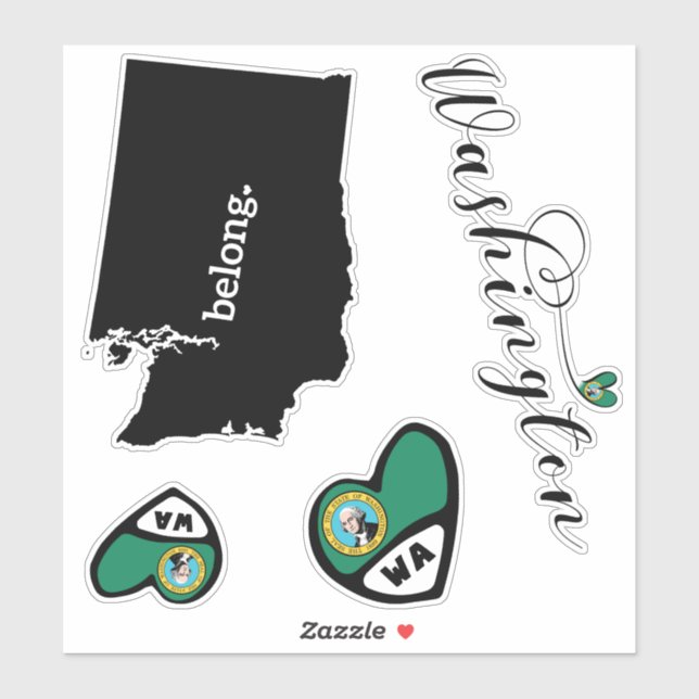 Love Washington, 3 Designs, Die Cut Stickers (Sheet)