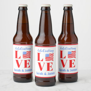 LOVE Watercolor American Flag NAME Bridal Beer Bottle Label